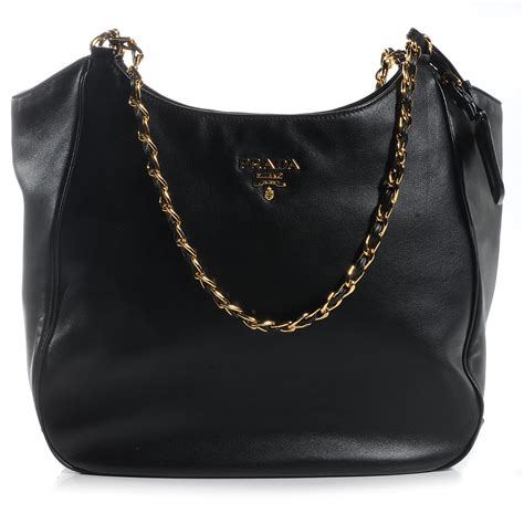 PRADA Soft Calf Chain Tote Nero Black 